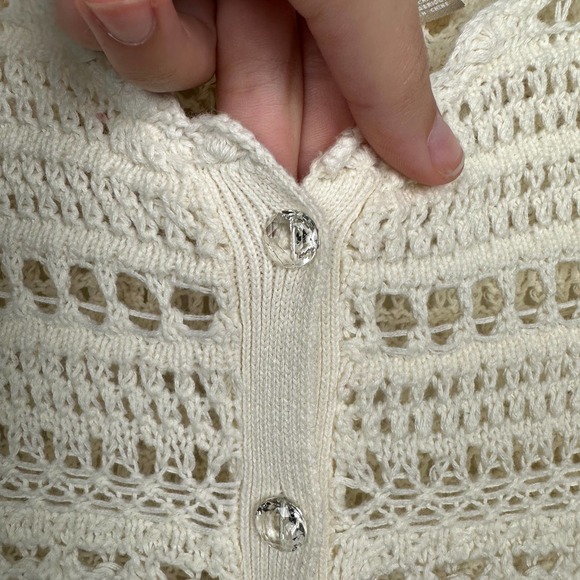 Knitted &‎ Knotted Anthropologie Sz S Crochet Button Up Butterfly Cardigan Top - Picture 3 of 10